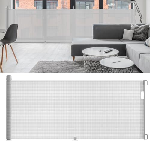 YUENFONG Trappskydd, utdragbart dörrskyddsgaller, 0–300 cm avstängningsgaller, skyddsgaller för barn, barngaller, trappskydd, dörrgaller, infällbar dörr, grå