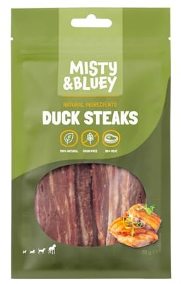 Duck Steaks Hundeleckerli 20x70 g Ente Getreidefrei Natürlicher Snack Hund | 100% Entenfleisch, Belohnung, Hundesnack, proteinreich, Ergänzungsfutter, Großpackung, hochwertig, Training, lecker
