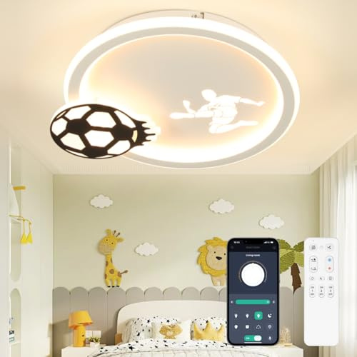 EASY EAGLE LED Deckenleuchte Dimmbar, 46CM Deckenleuchte Fußball mit Fernbedienung und APP, Deckenlampe LED Kinderzimmerlampe für Wohnzimmer, Kinderzimmer, Schlafzimmer, 40W 4800LM