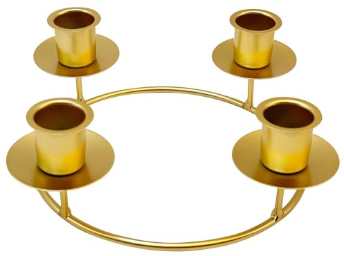 Advent Wreath Candle Holder, Advent Wreath Metal Candle Plate, Advent Wreath Modern for Pillar Candles, Round Advent Wreath with Candle Holder for Advent Christmas Decoration (B Gold)