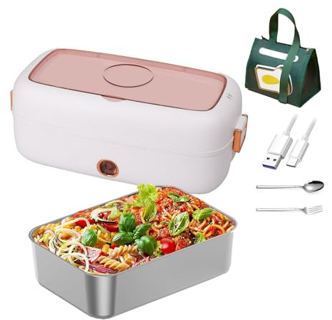 LFLIFENG Lunch Box Chauffante Convient pour Les Portables 12 V/24 V, Boite a Lunch Isolation Thermique Longue Durée Alimentée par USB, Box Lunch Chauffante,White
