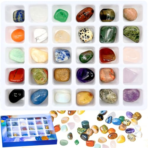 Yauhar Juego de caja de regalo de 30 piezas de piedras preciosas y cristales, colección educativa, vitrina para escuela, geología de rocas, kit de ciencia para profesores