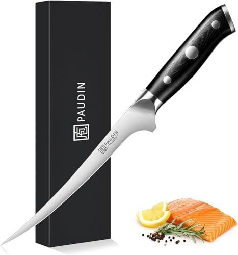 PAUDIN Japanese Fish & Boning Knife, Ultra Sharp Professional Fillet Knifes for Deboning Chicken, High Carbon Steel Kitchen Knifes with Ergonomic Pakkawood Handle