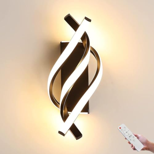 LOGT LED Innen Wandlampe Kreative Spirale Modern Wandleuchte mit Fernbedienung Dimmbar Wandleuchten Schwarz Aluminium LED Wandbeleuchtung Bettlampe für Wohnzimmer Schlafzimmer Diele Esszimmer