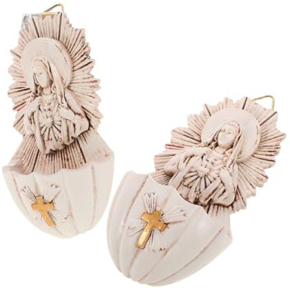 JECOMPRIS Acquasantiera Da Parete in Resina Resistente Contenitore Portaoggetti, Decorazione Religiosa Per Soggiorno e Ingresso, Set 2 Pezzi 6,5x4x12 Cm Per Cerimonie Cattoliche e Spazi Sacri