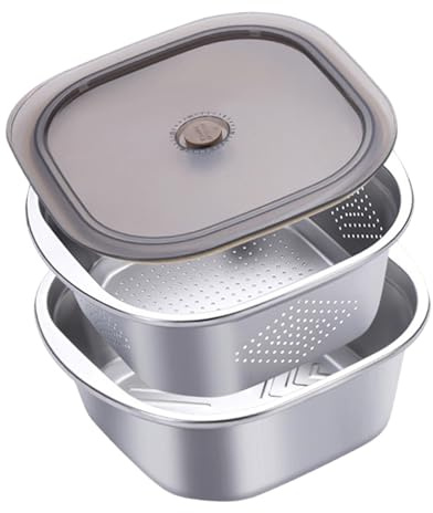 KiBcsLic Küchensiebschüssel, Edelstahl-Nudelsieb, Siebschüssel mit verstärktem Rahmen, Rührschüsseln, Küchensieb-Abtropfhilfe zum Abtropfen von Nudeln, Waschen von Gemüse, Obst und Reis, 4600 ML