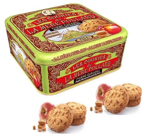 La Mère Poulard® | Biscotti Puro Burro Salato, Mela e Caramello | Lattina Biscotti Francesi Burro | Frollini Puro Burro - 200 Gr | Latte Regalo Biscotti