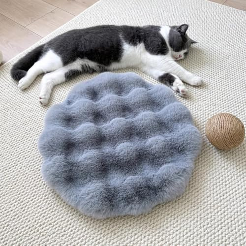 Triflice Pet Cushion Pad, Self-Warming Faux Fur Dog and Cat Bed for Indoor Pets, Cozy Plush Round Kennel Pad for Cage with Non-Slip Bottom, Winter Cat Mat Bed for Kneading (Grey,15.7in Round)