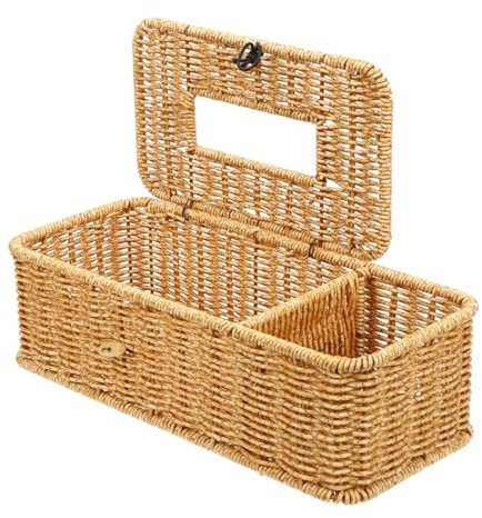 TOGEVAL Caja de Pañuelos Multifuncional con Diseño de Imitación Ratán Portarrollos Decorativo para Mesa Organizador Elegante para Hogar Oficina y Dormitorio Soporte Compacto para Pañuelos