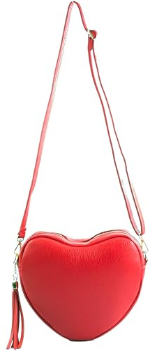 modamoda de T267 Damen Leder Herz Umhängetasche Schultertasche, handmade in Italy