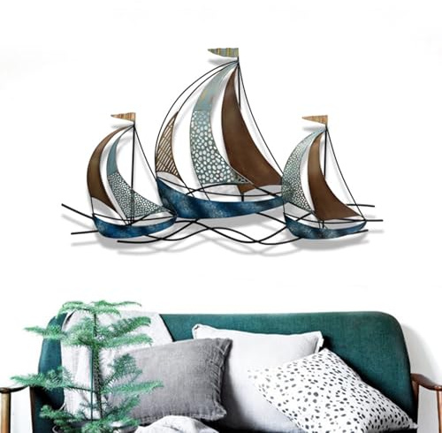 JuanNest Metall Wanddeko Schiff Segelboot Wandbild Metallbilder Hänger Wohnzimmer Wanddekoration Maritime Deko Modern Eiserne Kunst Deko Wandbehang Für Wohnzimmer, Zuhause,Schlafzimmer,Esszimmer C