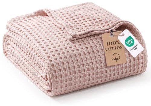 Exclusivo Mezcla Manta para Cama de Verano de 100% Algodón, Manta para Sofá de Gofre, Colcha Multiusos Ligera y Transpirable, Lavable a Máquina y Secable, 150 x 200 cm, Rosa