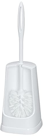 WENKO WC-Garnitur Simple, Toilettenbürste mit Halter, aus Kunststoff, WC-Bürste mit weißem Bürstenkopf, 12 x 40,5 x 12 cm, Weiß