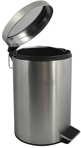 MSV - Kosmetikeimer fürs Bad - Edelstahl mit herausnehmbarem Inneneimer - Stylischer Treteimer - Kompakt und Praktisch - Silber - 12L