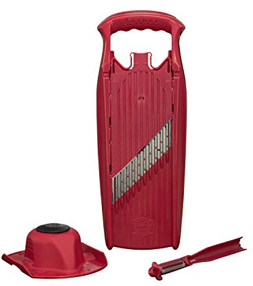Coupe-légumes Onde-Gaufre Börner PowerLine + Porte-Fruit + Épulcheur (3 pièces) • Coupe-légumes Ondulé/Gaufré • Set pour Frites & Gaufrettes de Pommes de Terre (Rouge)