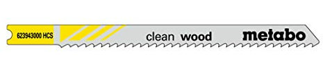 METABO 623943000 - Blister de 5 hojas de sierra de calar para Madera: Profes, rectif.ang.libre, dentado en punta HCS 82 mm