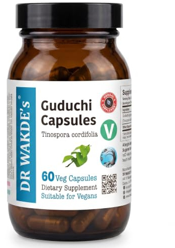 DR WAKDE'S Guduchi Kapseln – Giloy (Tinospora cordifolia) 500 mg | 60 Vegane Kapseln | Immunsystem & Wohlbefinden | 100% Reines Ayurvedisches Kräuterpulver | Ohne Zusatzstoffe | Vegan & Vegetarisch