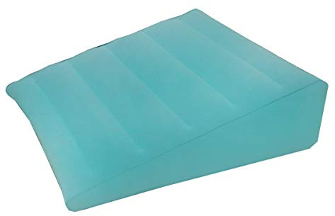 ObboMed HR-7510 Cuscino cuneo gonfiabile con superficie vellutata portatile per dormire, viaggiare, viaggio di vacanza -58 x 57 x 4-19 cm, ciano, indentazione orizzontale