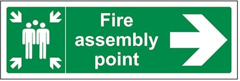 V Safety Fire Assembly Point Arrow Right Sign - Landscape - 300mm x 100mm - 2mm Rigid Plastic