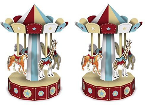 Beistle 3-D Vintage Zirkus-Karussell Tafelaufsätze 2 Stück, 25,4 cm, Mehrfarbig