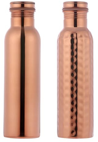 Lot de 2 Bouteilles d'Eau en Cuivre Pur 600 ml | Sans Joints et Anti-Fuite | Ayurvédique pour la Santé