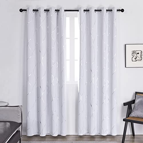 Deconovo Tende Camera Bambini Oscuranti Termiche Isolanti Stampate con Occhielli per Finestre Soggiorno 140x175cm Grigio Perla 2 Pannelli