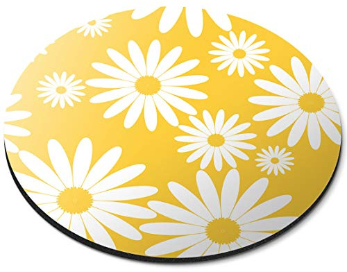 RM2441 Tapis de Souris Rond Motif Marguerites Jaune