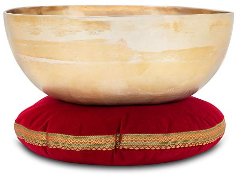 XDrum Therapeutic Klangschale Ton C groß Kissen Set, Gestimmt auf Ton C | Handgehämmerte Klangschale für Wurzelchakra (Muladhara), Harmonisiert die Energie und unterstützt Blockadenlösung, Runde Form