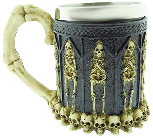 KIRALOVE Tazza teschio mummia cranio scheletro boccale birra 3d acciaio inox resina vichinga halloween caffe bar horror uomo idea regalo originale
