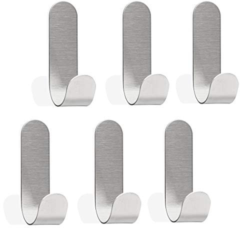 SEBSON Handtuchhalter selbstklebend 6er Set - Edelstahl Klebehaken, Handtuchhaken für Badezimmer, Küche, Garderobe - Wandhaken 60x18x33mm Silber