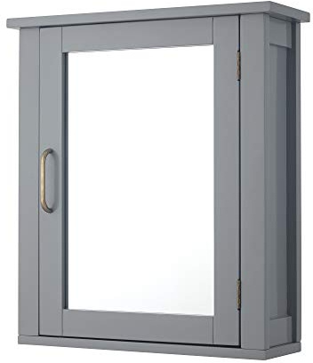 Teamson Home Badezimmermöbel aus Holz an der Wand verspiegelter Medizinschrank mit verstellbarem Regal Grau EHF-F0021