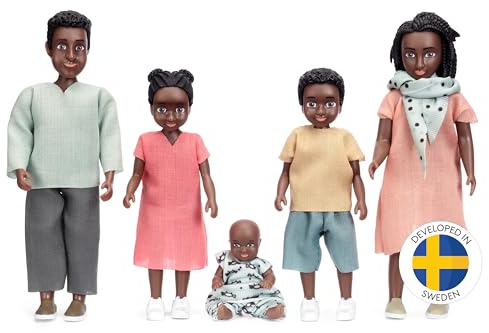 Lundby Puppen für Puppenhaus-Familie – dunkelhäutige Puppenfamilie Billie – Biegepuppen – Zubehör & Figuren – Maßstab 1:18