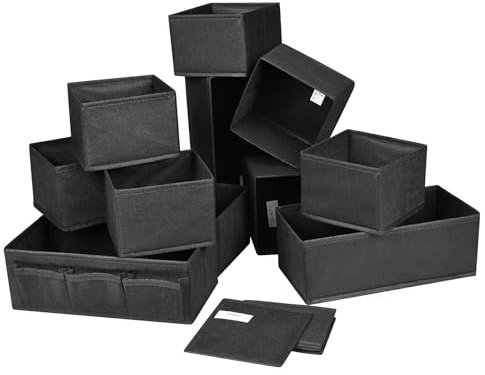 DIMJ 12 Pezzi Set Organizer Cassetti, Non Tessuto Cassetto Organizer, Divisori per Cassetti, Contenitori Armadio per Cassetti Biancheria Intima, Nero