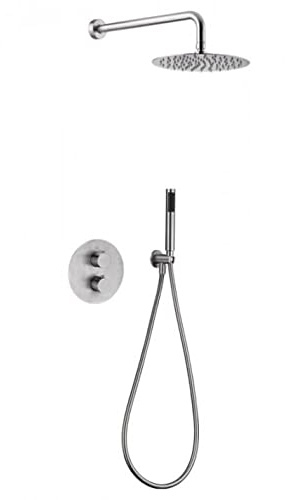 Mice - Ensemble de douche encastré mural 2 voies avec pommeau ou poignée - Robinets encastrés en acier S316 pour intérieur/extérieur - Thermostatique - Douches pour jardins, piscines