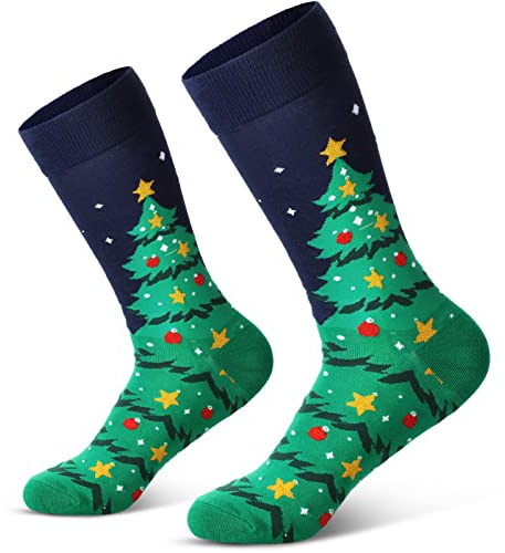 SATINIOR Chaussettes de Noël à Motif Chaussettes de Vacances d'Hiver Unisexes Chaussettes de Fête de Noël Colorées (Arbre de Noël)