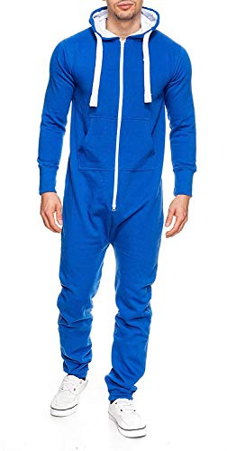 WowFab Mono de forro polar para hombre, traje de chándal, mameluco, bonito y elegante, con capucha, pijama de una pieza, overol, ropa de dormir, azul, S
