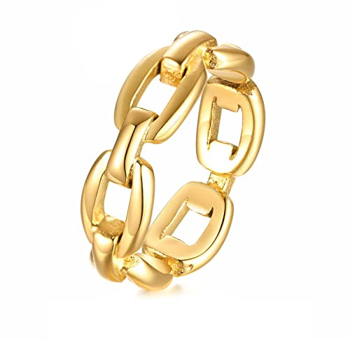 KnSam Damen Ringe 6MM, Edelstahl Bandring Hohl Band Poliert für Frauen, Gold, Gr.60 (19.1)