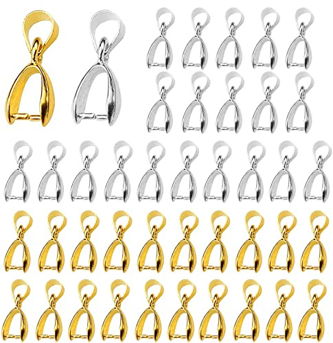 YapitHome Anhängerschlaufe Gold Silber, 100 Stück, 15mmx6.5mm | Anhänger Kettenverschluss Clip, Pinch Clip, Für Schmuck DIY, Craft Making, Für Anhänger und Halskette