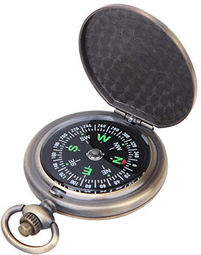 DAUERHAFT J35A Vintage Kompass , tragbare Zinklegierung Flip offen Taschenuhr Kompass , für Haushalt und Outdoor Reisen Navigation Tools , Dunkelbraun , 6*6*3 cm