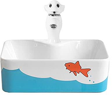 SUNESA Vasque à Poser Evier de Salle de Bain Convient aux Enfants, lavoir de Rectangle Mignon lavabo/éveneut de comptoir en céramique et Ensemble de Robinet 15.7 x 12 x 5,1 Lavabo de Salle de Bain