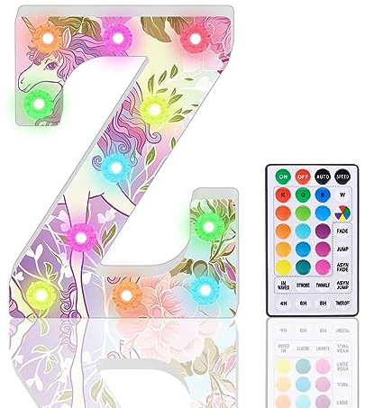 Buchstaben Lichter, LED Alphabet Lampe 18 Color Changing LED Buchstabe Licht Beleuchtete Buchstaben Nachtlichter mit Fernbedienung für Mädchen Geschenke Geburtstag Bar Hochzeit Party Weihnachten - Z
