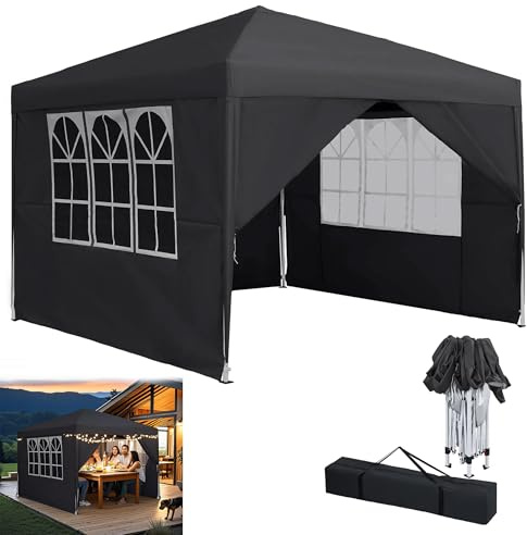 YRHome Pavillon Faltbar Faltpavillon Pavillon 3x3m Wasserdicht Winterfest Stabil UV-Schutz Gartenpavillon mit 4 Seitenteilen und Fenstern Gartenzelt Partyzelt Höhe bis 2.6m, Anthrazit