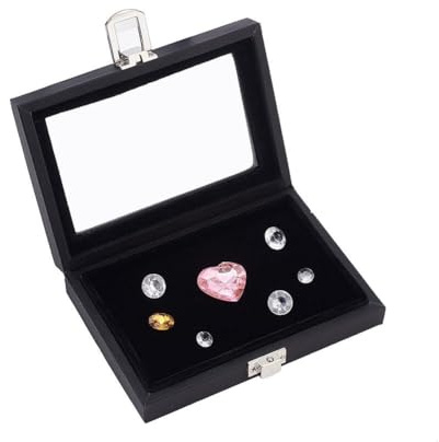 OLYCRAFT Schmuck Edelstein Vitrine 13.1x9.7x3 cm Kunstleder Vitrinen Schmuck Edelstein Vitrine Mit Klarem Glasfenster Für Die Diamant Präsentation Schmuck Edelstein Kollektion