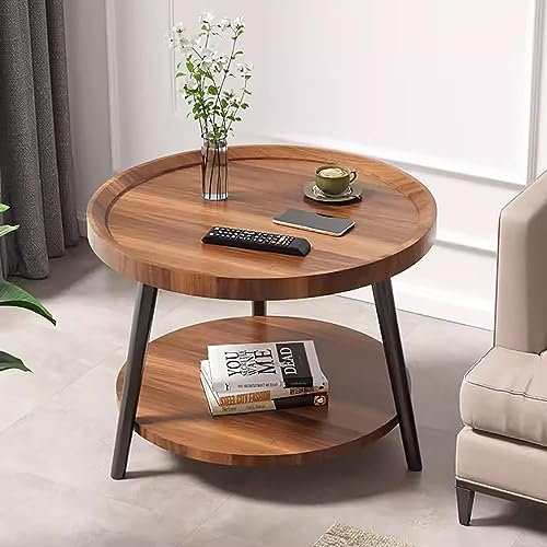 EYPKPL Beistelltisch aus Holz, offener Beistelltisch, moderner runder Couchtisch mit 2 Ablageebenen, Nachttisch, Wohnzimmer, Tabletttisch