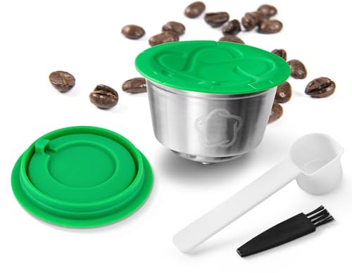 HAILASRE Wiederverwendbare Kaffeekapseln in Edelstahl für Dolce Gusto | 304 Stainless Steel Refillable Pod for Dolce Gusto Mini Me Piccolo Genio,Food Grade,with Spoon＆Brush＆Silicone lid