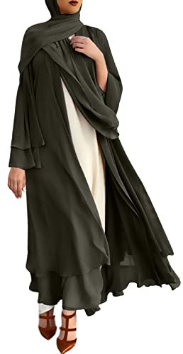 Muslim Kleider Lang Damen Ohne Hijab Langarm Flowy Elegant Sommerkleid Einfarbig Muslimische Kleidung Robe Abaya Islamische Gebetskleidung für Frauen