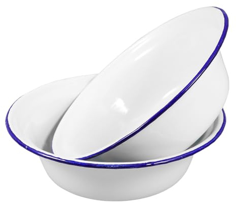 MAGICLULU 4Stücke Emaille Schüssel Kreative Emaille Suppenschale Retro Design für Suppen für Haushalt und Restaurant Leicht zu Reinigen Weiße Schalen