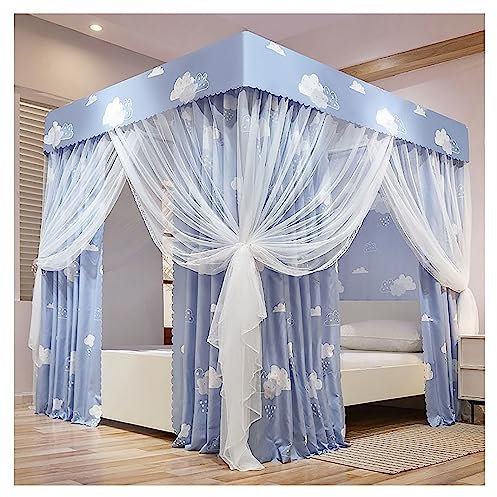 Betthimmel-Rahmenstangen aus Edelstahl, Himmelbett-Vorhänge für Erwachsene, Jungen, Schlafzimmerdekoration, 4 Ecken, Himmelbett-Rahmenpfosten mit Vorhang, Queen S
