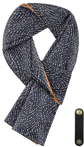 WANYING Herrhalsduk av konstsilke med läderslinga multifunktion lång halsduk halsduk ascot slipsscarf flera användningsmöjligheter 16 x 149 cm – tryckt mönster orange brun & mörkblå (vändbar),