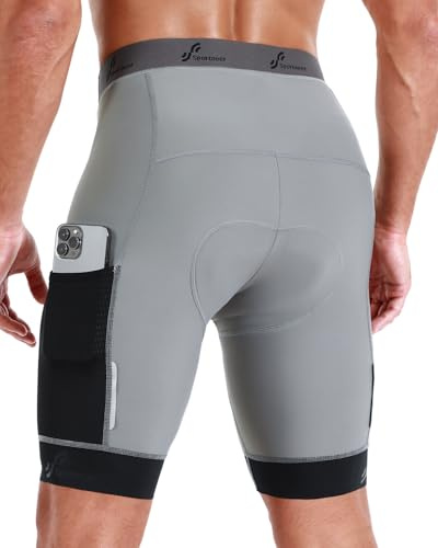 Sportneer Pantalones de ciclismo para hombre con acolchado en el asiento 4D, pantalones cortos de ciclismo con bolsillo de malla de gran tamaño para hombre, pantalones de ciclismo, diseño de